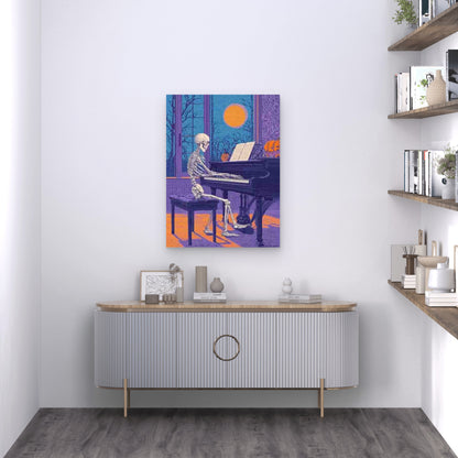 Skeleton Playing The Piano 60x90cm Metal Print Ready to Hang