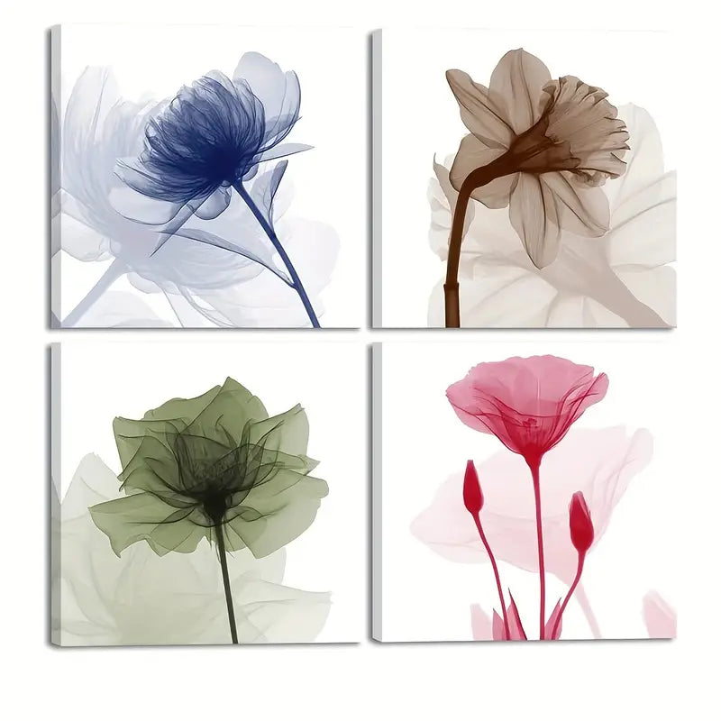 4pcs Featuring Flickering Flowers Wall Art Canvas Framed