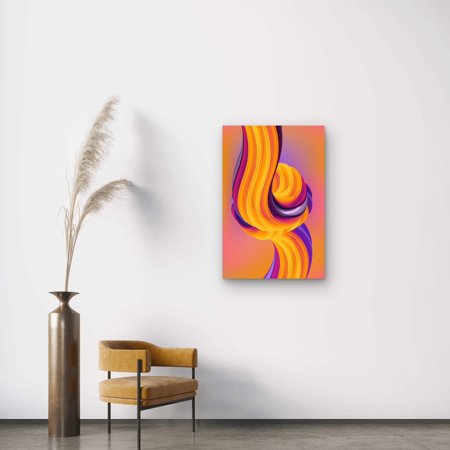Wavy Design in Orange and Purple Hues 40x60cm Metal Print Ready to Hang