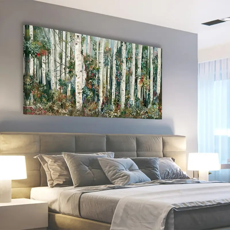 Blooming Birch Forest Nature Trees Wall Art canvas office home room framed 120x60cm - Bella Home Decor