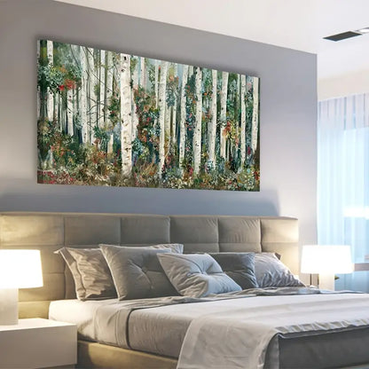 Blooming Birch Forest Nature Trees Wall Art canvas office home room framed 120x60cm - Bella Home Decor