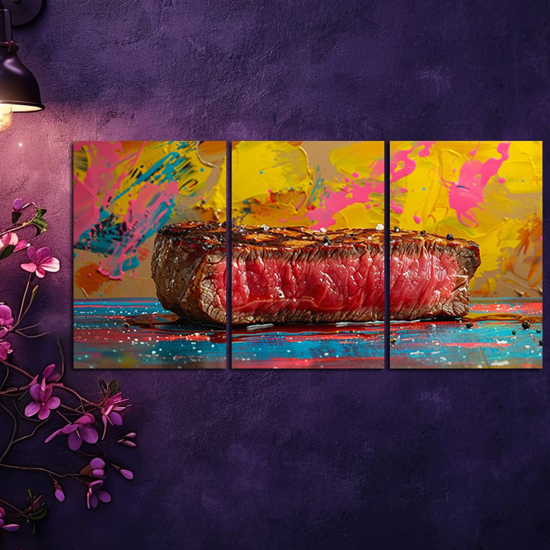 3pcs Vibrant Delicious Steak Wall Art Set Canvas Framed 40x60cm - High Quality Print 100% Australian Made Wall Canvas Ready to Hang