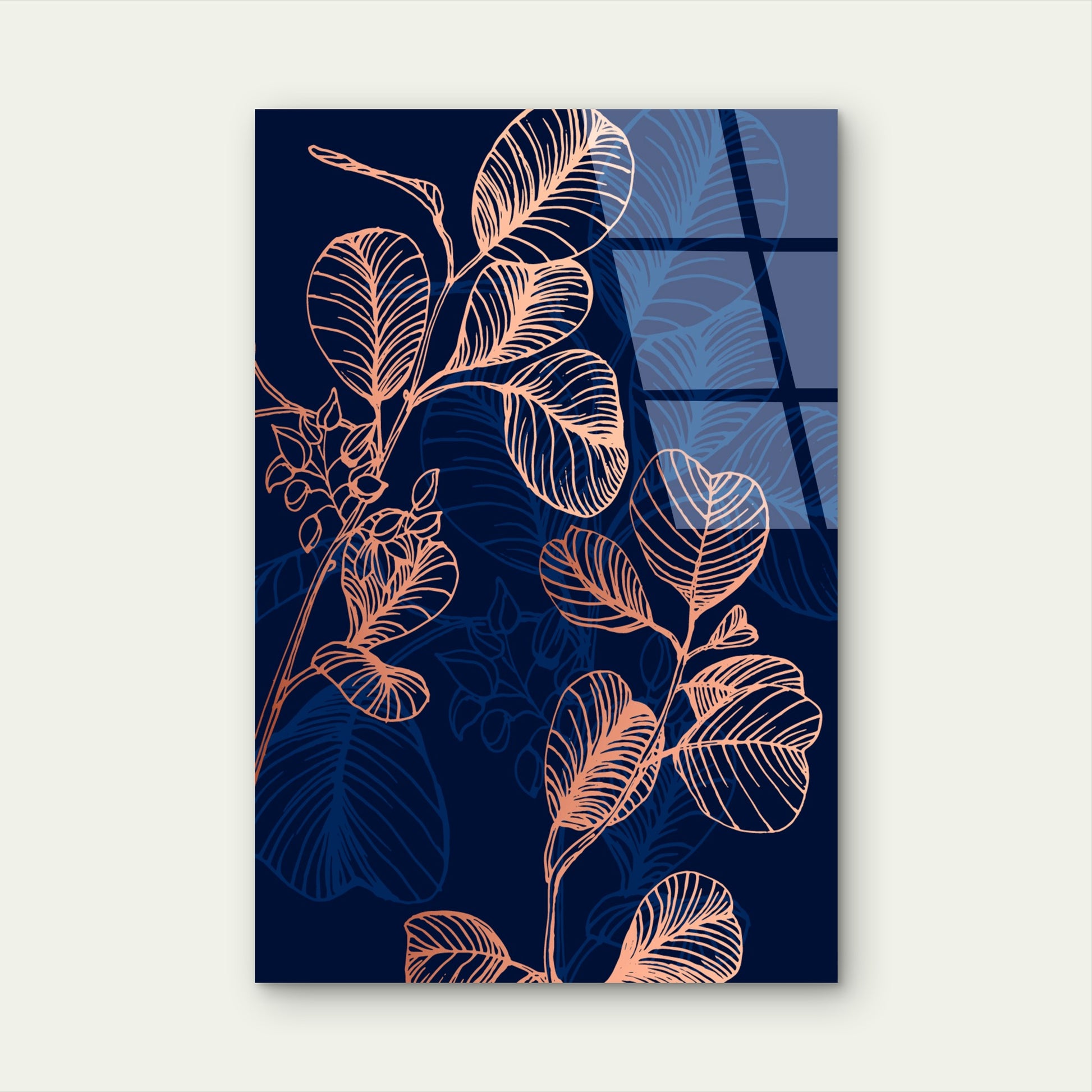 Eucalyptus Leaves Navy Gold Acrylic Glass Printing Wall Art Australian Made Quality
