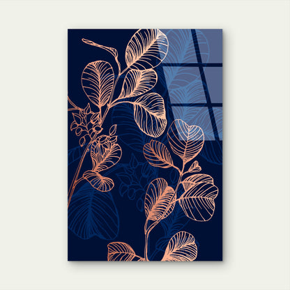 Eucalyptus Leaves Navy Gold Acrylic Glass Printing Wall Art Australian Made Quality