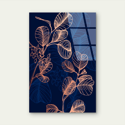 Eucalyptus Leaves Navy Gold Acrylic Glass Printing Wall Art Australian Made Quality