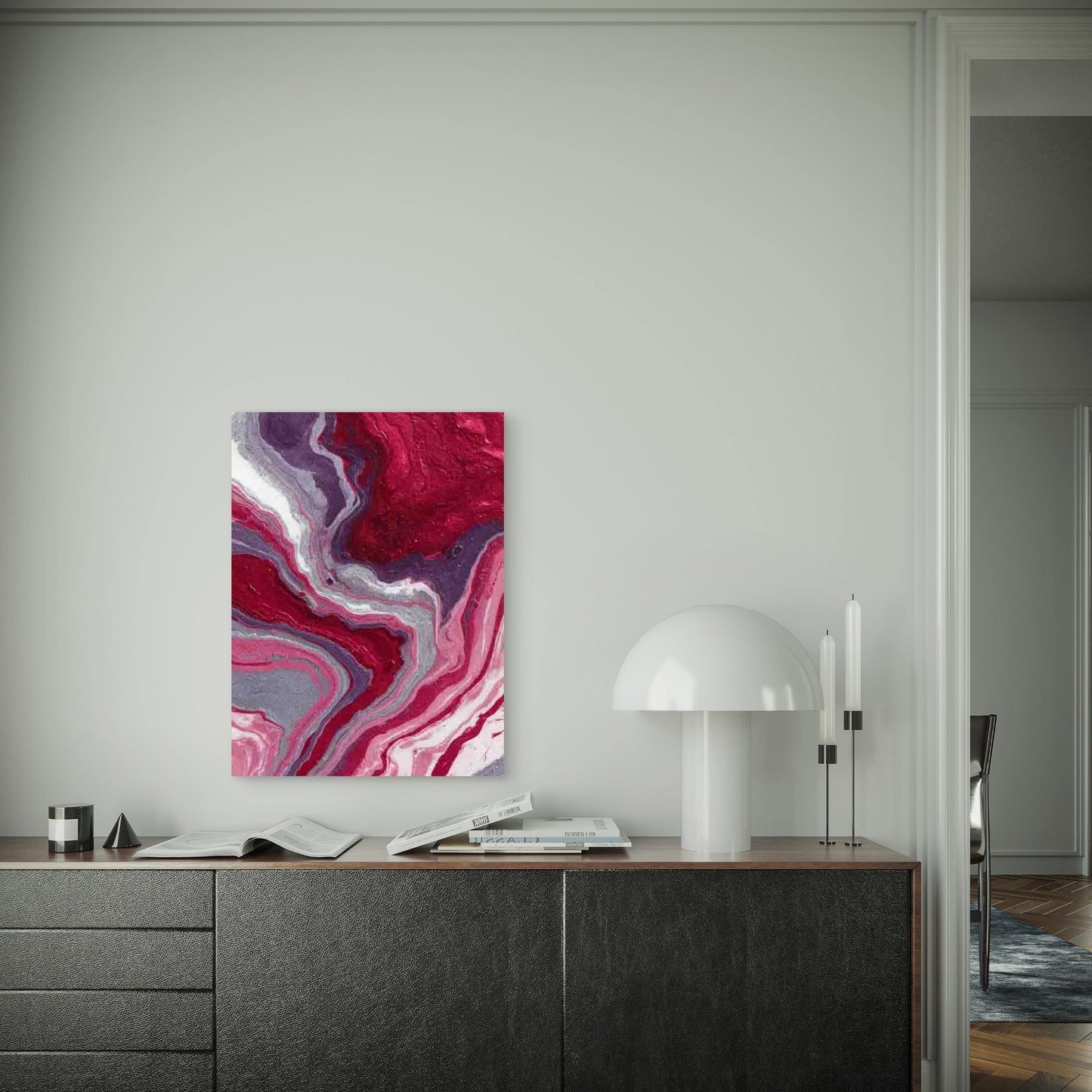 Deep Burgundy & Pink Swirls Abstract Metal Print Ready to Hang