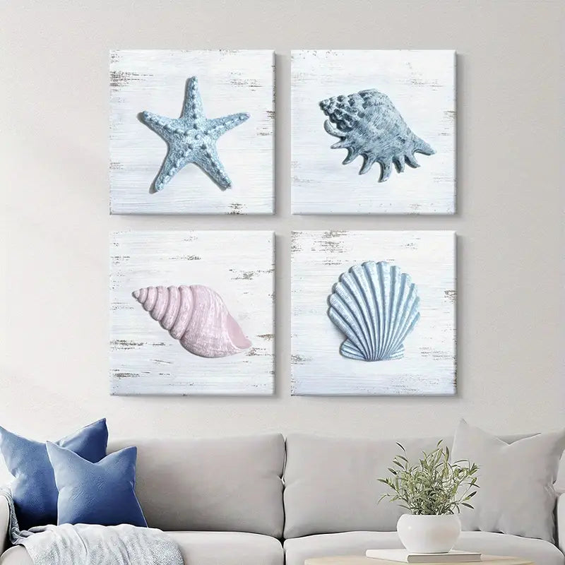 4pcs  seashell  Painting  Wall Art Canvas Framed