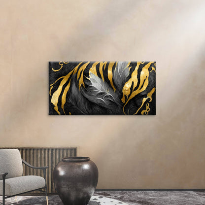 Modern Black Gold Tiger Stripe Wall Art Canvas Office Home Room Framed 120x60cm