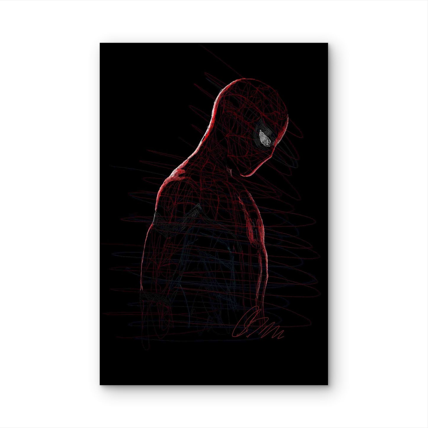 Sombre Ruby Arachnid Line Sketch 40x60cm Metal Print Ready to Hang - Bella Home Decor