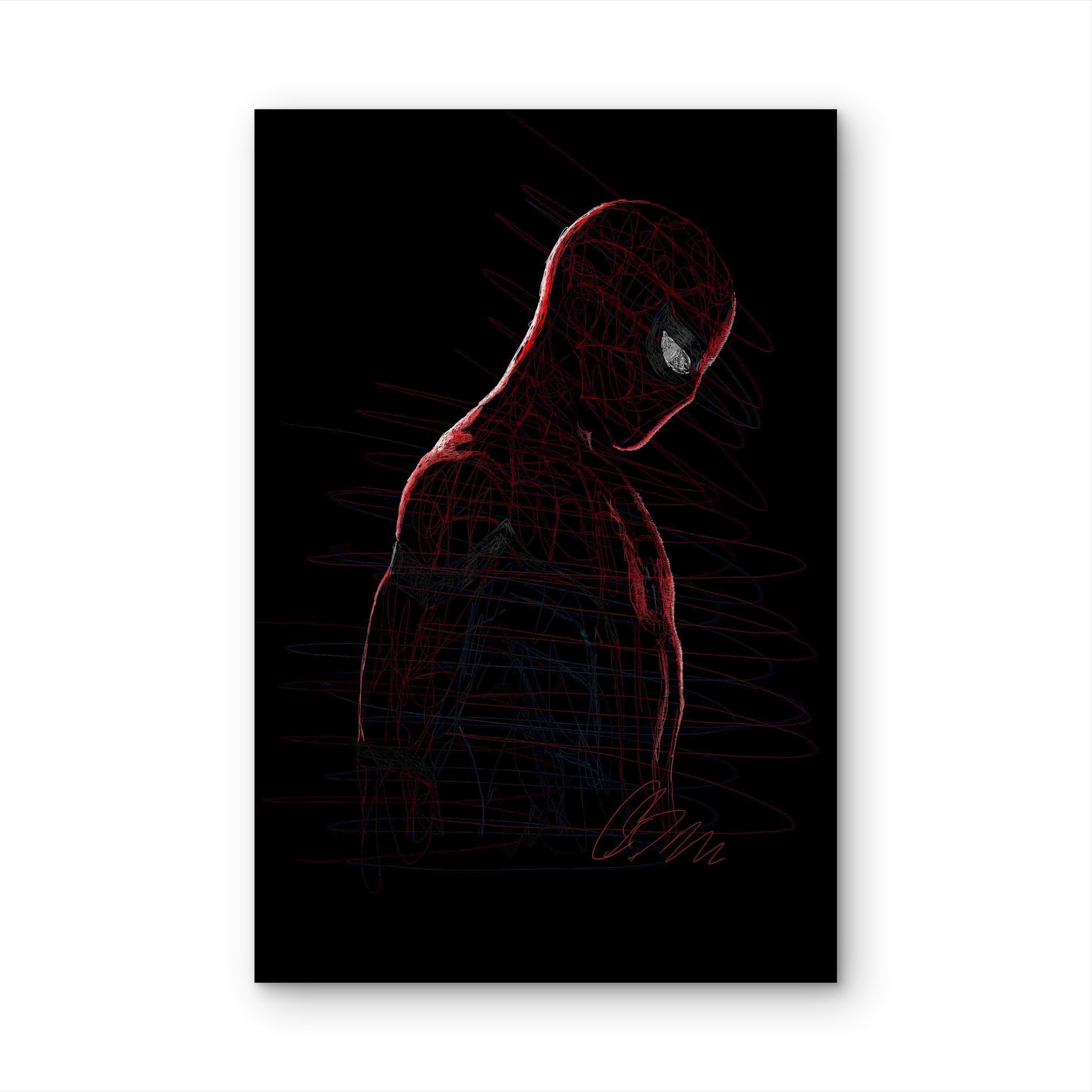 Sombre Ruby Arachnid Line Sketch 40x60cm Metal Print Ready to Hang - Bella Home Decor