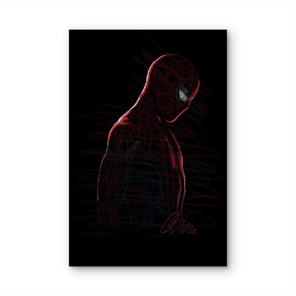 Sombre Ruby Arachnid Line Sketch 40x60cm Metal Print Ready to Hang - Bella Home Decor
