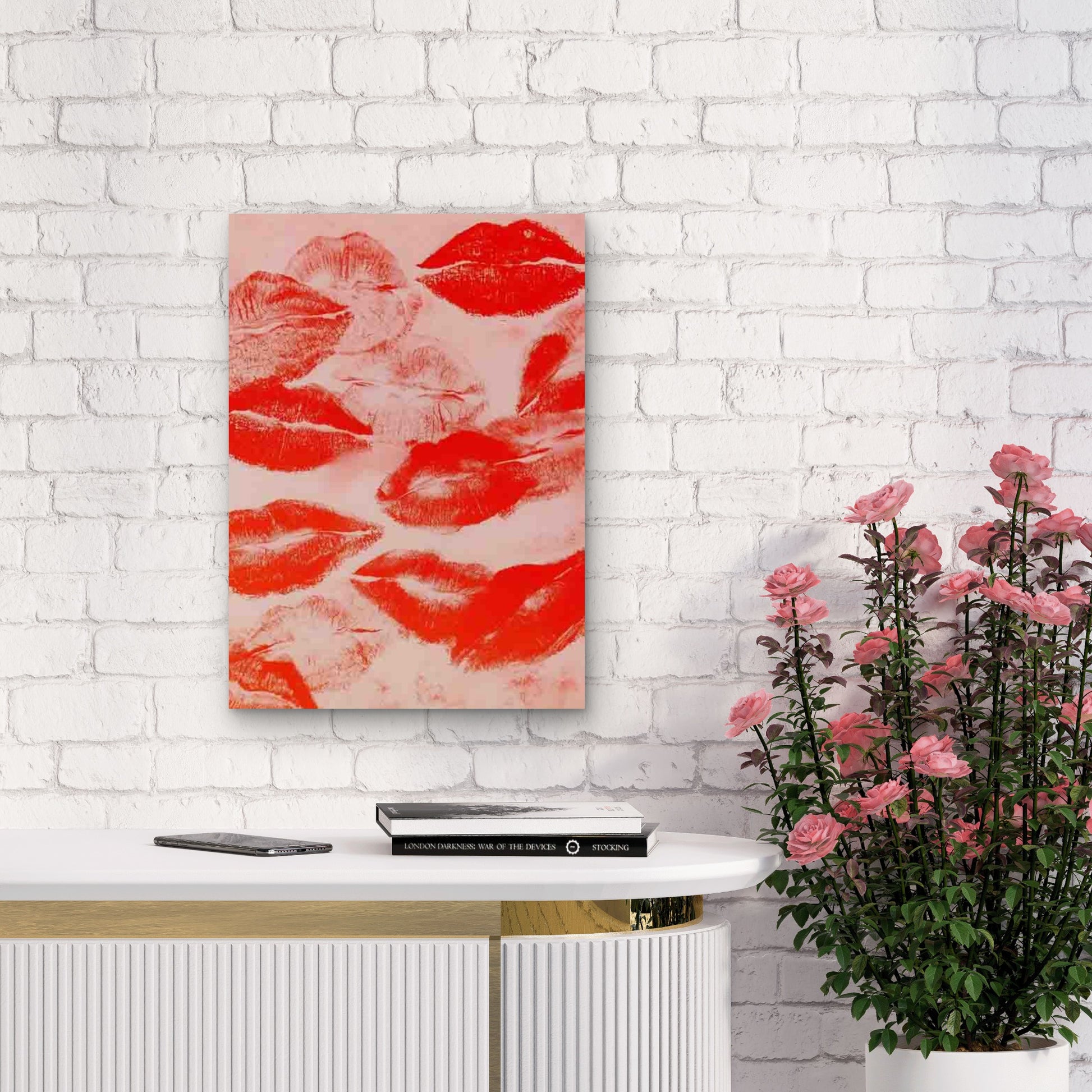 Featuring Red Lipstick Kisses 60x90cm Metal Print Ready to Hang - Bella Home Decor