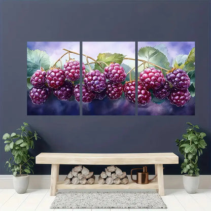 3pcs  Blackberry Watercolor Painting  Metal Print Ready to Hang Art - Bella Home Decor