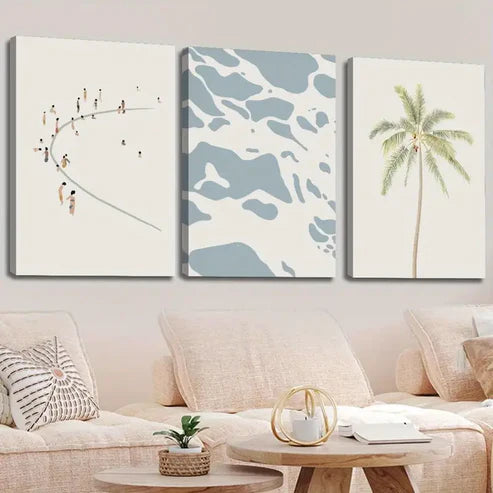 3pcs Abstract Palm Trees, Minimalist Beach Wall Art Set Canvas Unframed - High Quality Print 100% Australian Made Wall Canvas - Bella Home Decor