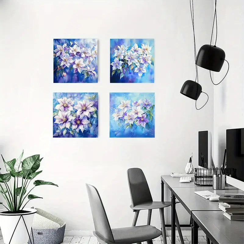 4pcs  Lily Flower Purple Floral Picture  LP    Wall Art Canvas Framed