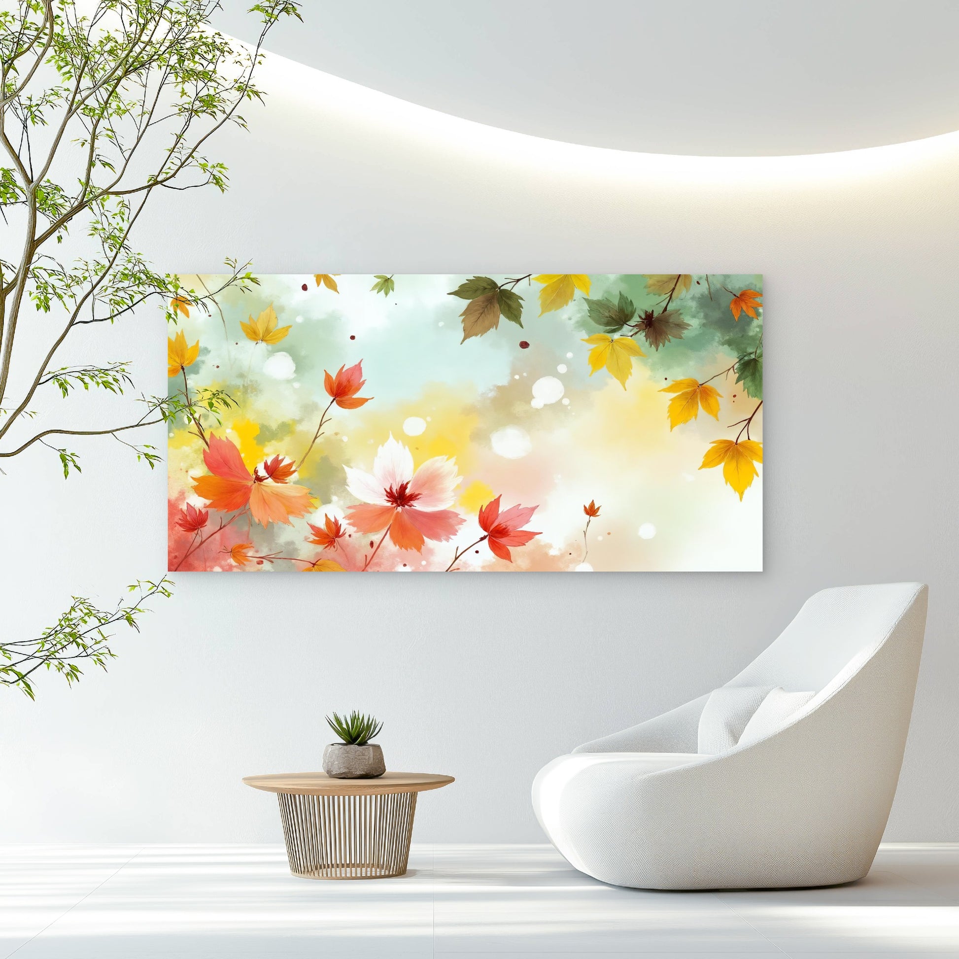Golden Autumn Floral Watercolor Wall Art Canvas Office Home Room Framed 120x60cm - Bella Home Decor