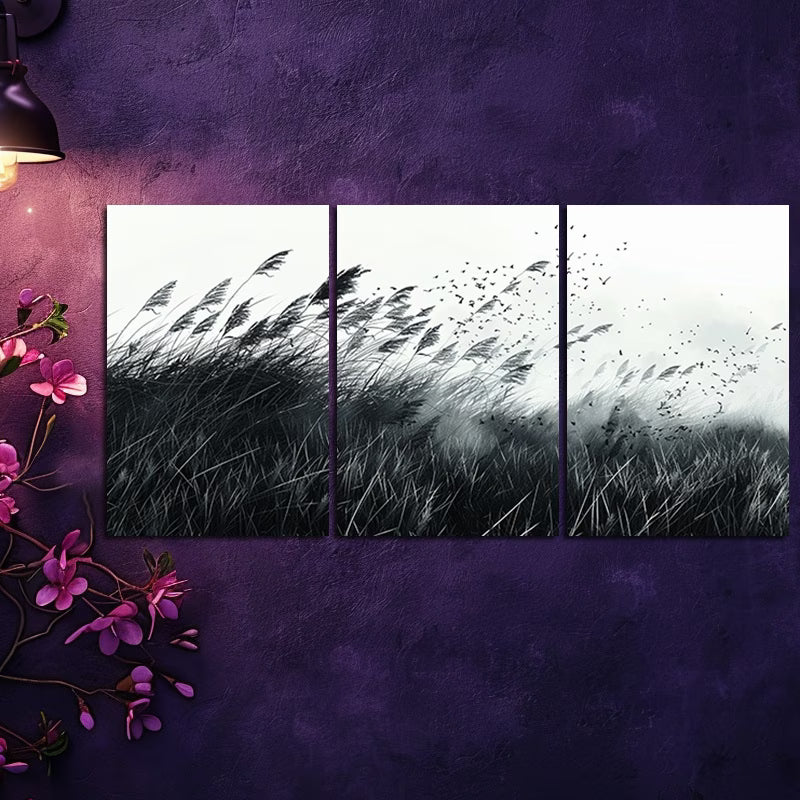 3pcs Wild Grass Field Nature Wilderness Wall Art Set Canvas Framed 60x90cm - High Quality Print 100% Australian Made Wall Canvas Ready to Hang