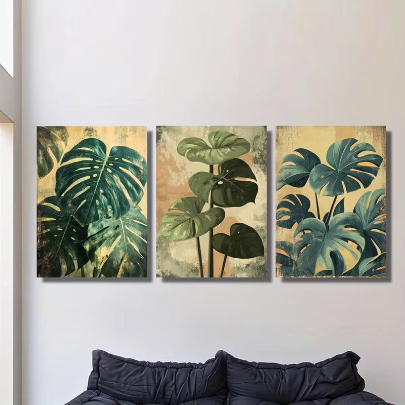 3pcs Tropical Plants Monstera Lush Leaves Wall Art Set Canvas Framed 40x60cm - High Quality Print 100% Australian Made Wall Canvas Ready to Hang - Bella Home Decor