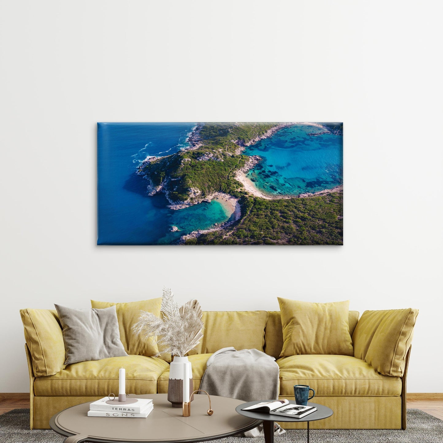 Drone Shot Breathtaking Shore Wall Art Canvas Office Home Room Framed 120x60cm - Bella Home Decor