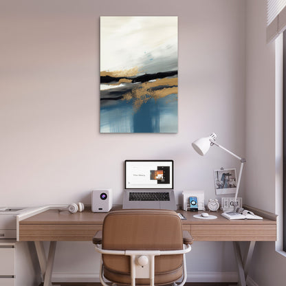 Modern Navy Blue Gold Foil Abstract Painting 40x60cm Metal Print Ready to Hang