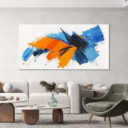 Abstract Vibrant Brushstrokes Blue White Yellow Wall Art canvas office home room framed 120x60cm - Bella Home Decor