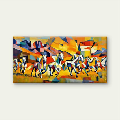 Geometric Running Horses Wall Art Canvas Office Home Room Framed 120x60cm