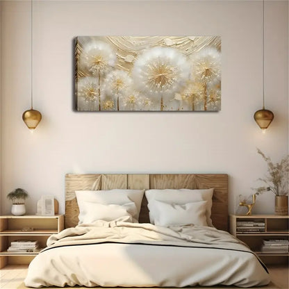 Dandelion Golden Element Wall Art Canvas Office Home Room Framed 120x60cm - Bella Home Decor
