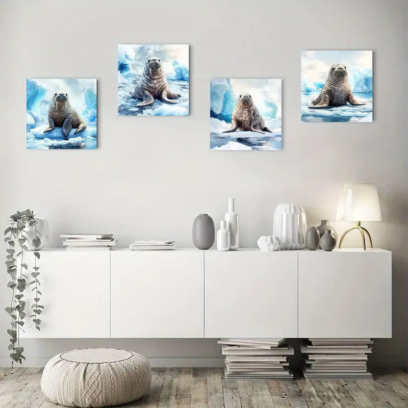 4pcs Arctic Seal Canvas Wall Art Canvas Framed