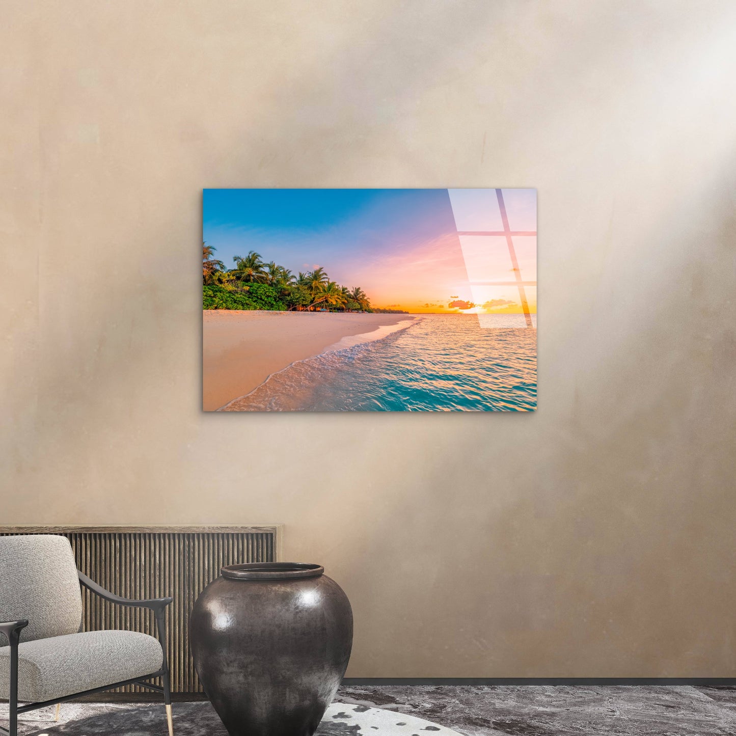 Maldives Tropical Beach Glass Printing Wall Art Australian Made Quality