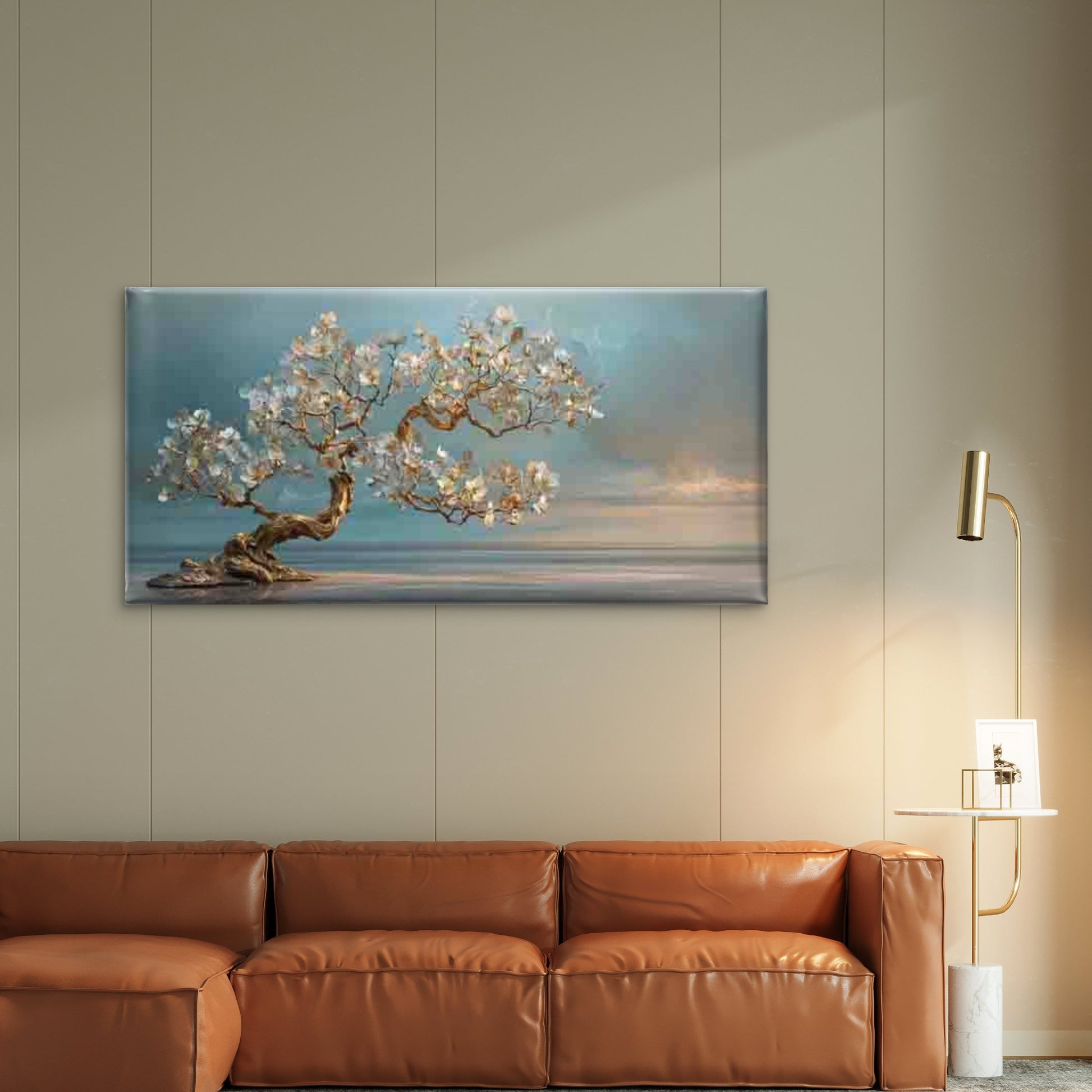 Golden Orchid Tranquil Ocean Wall Art Canvas Office Home Room Framed 120x60cm - Bella Home Decor