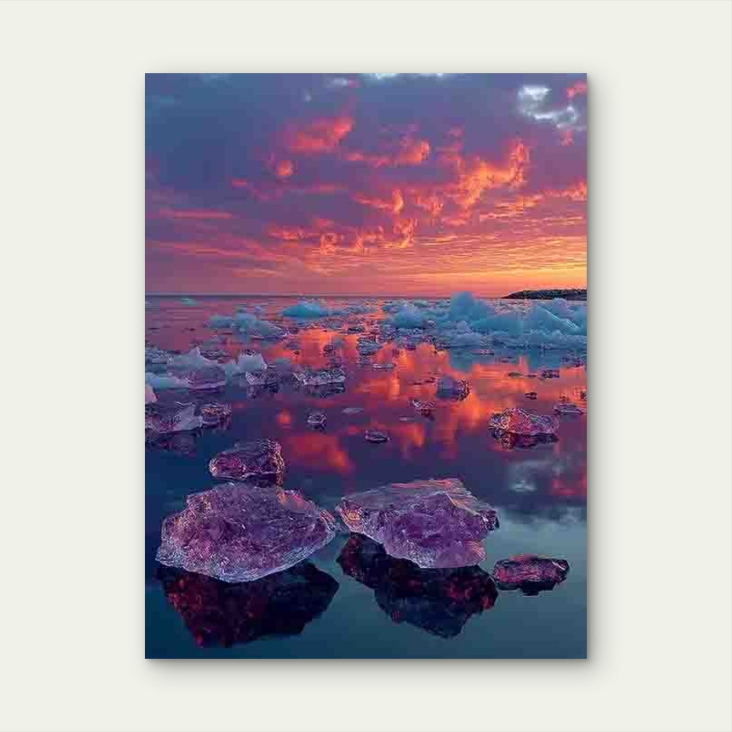Beautiful Pink And Blue Sunset Over Icebergs Metal Print Ready to Hang