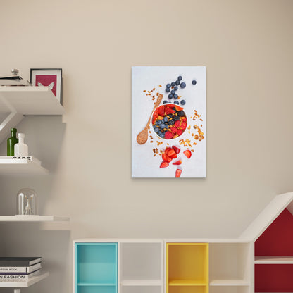 Strawberries And Blue Berries On White Ceramic Bowl 60x90cm Metal Print Ready to Hang
