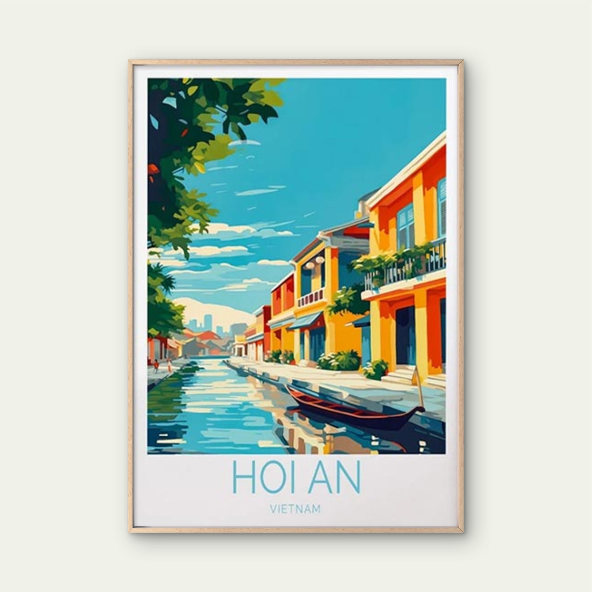 Hoi An Vietnam, Canal & Colorful Houses Travel Poster Print Wall Art - Bella Home Decor