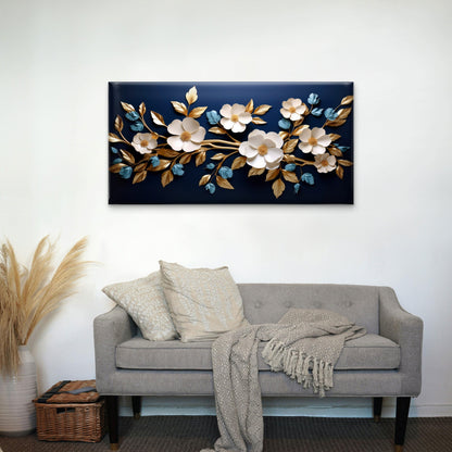 White Gold Blossom Painting Wall Art Canvas Office Home Framed 120x60cm
