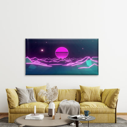 Sunset Over Neon Mountain Wall Art Canvas Office Home Room Framed 120x60cm - Bella Home Decor