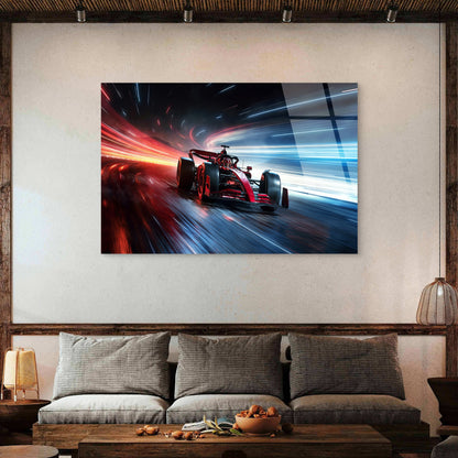 Dynamic Red Formula One Racing Car Speed  Acrylic Glass Printing Wall Art Australian Made Quality
