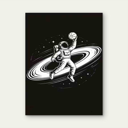 Astronaut Playing Basketball 40x60cm Metal Print Ready to Hang - Bella Home Decor