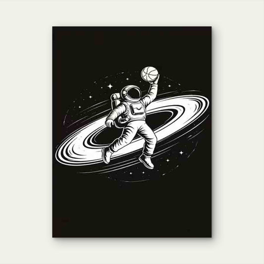Astronaut Playing Basketball 40x60cm Metal Print Ready to Hang