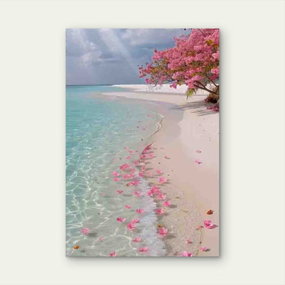 Beautiful Pink Beach, Oil Painting 60x90cm Metal Print Ready to Hang