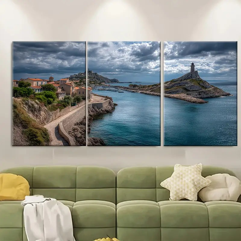 3pcs Lighthouse & Ocean View Metal Print Ready to Hang Art