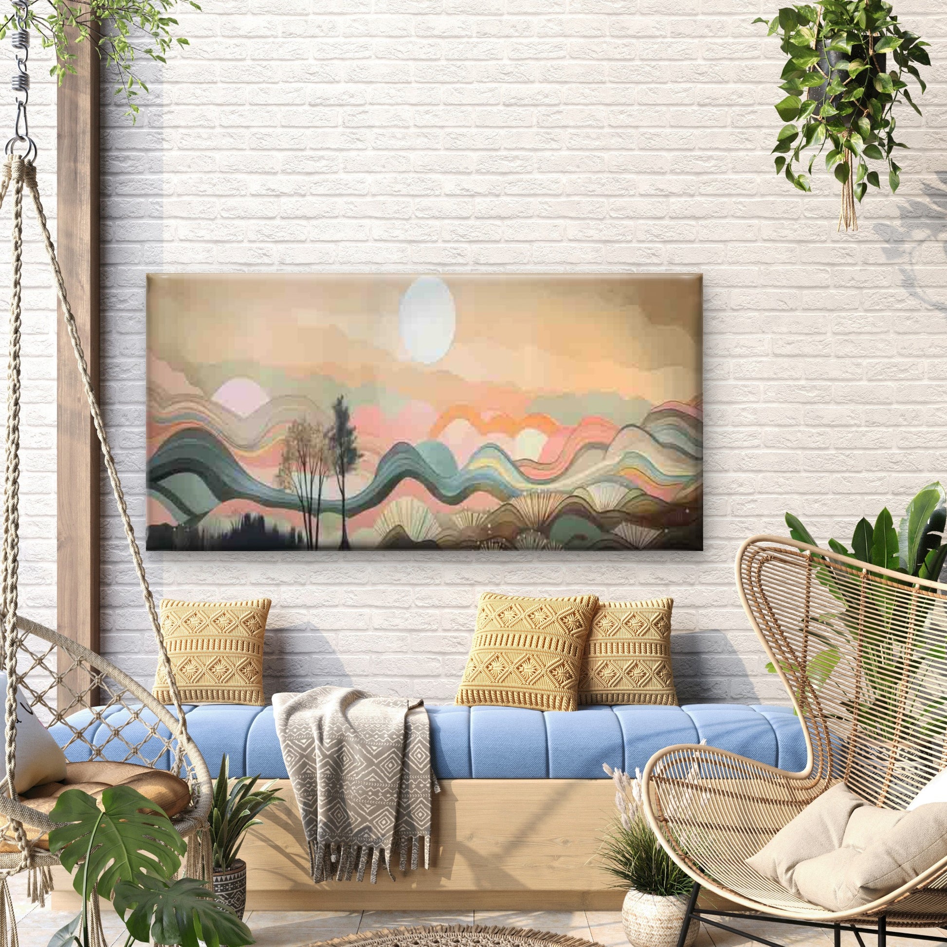 Tree & Sun Colorful Landscape Wall Art Canvas Office Home Room Framed 120x60cm - Bella Home Decor