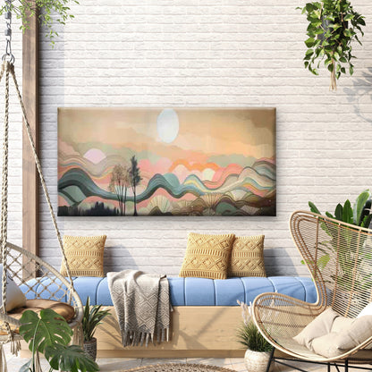Tree & Sun Colorful Landscape Wall Art Canvas Office Home Room Framed 120x60cm - Bella Home Decor