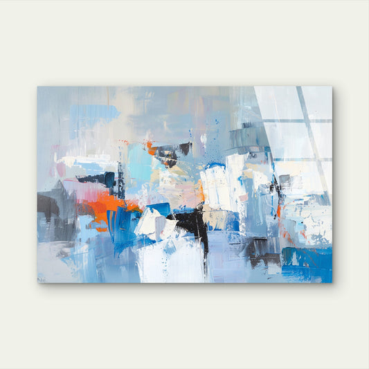 Modern Abstract Blue Orange Art Glass Printing Wall Art Australian Made Quality