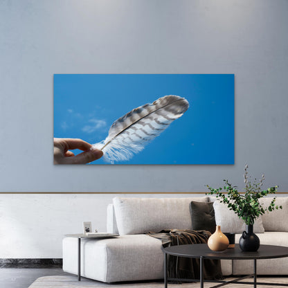 Feather Against Blue Sky Wall Art Canvas Office Home Room Framed 120x60cm