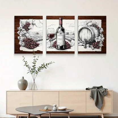 3pcs Black And White Sketch Metal Print Ready to Hang Art - Bella Home Decor