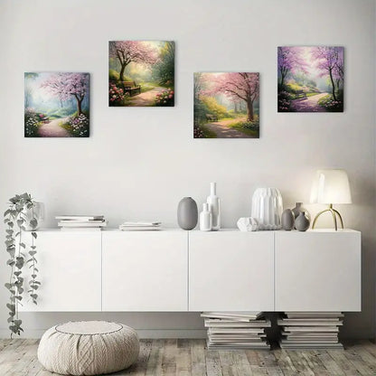 4pcs  Garden Path With Blooming Trees Wall Art Canvas Framed