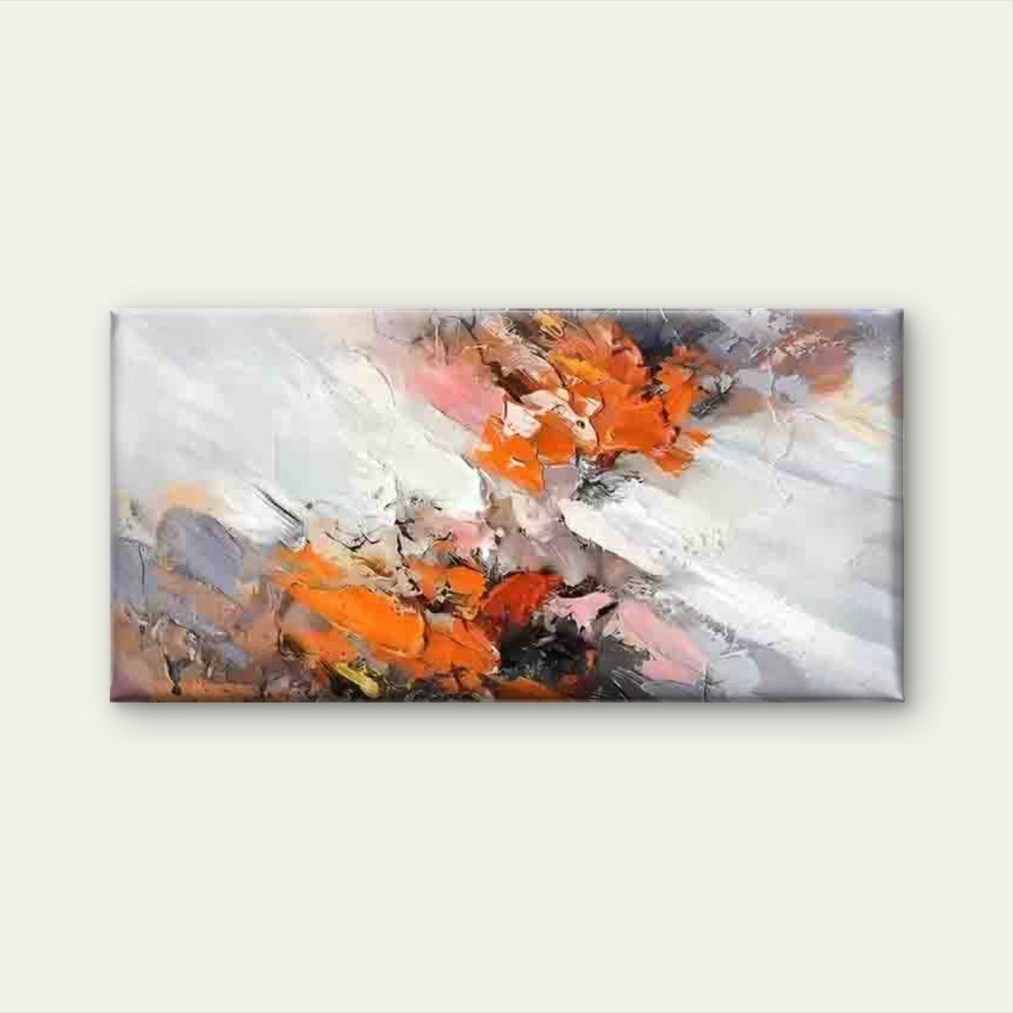 Abstract Orange & White Wall Art Canvas Office Home Room Framed 120x60cm