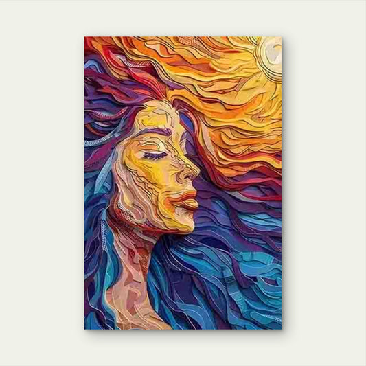 Abstract Side-Profile Portrait of a Woman with Flowing,Hair 60x90cm Metal Print Ready to Hang