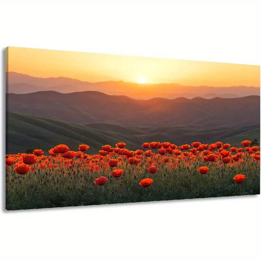 Nature Floral Panoramic Abstract Colorful Flowers Field Wall Art canvas office home room framed 120x60cm - Bella Home Decor