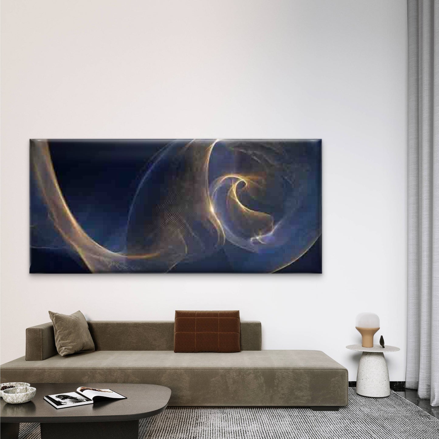 Golden Lines & Leaf Pattern Wall Art Canvas Office Home Room Framed 120x60cm
